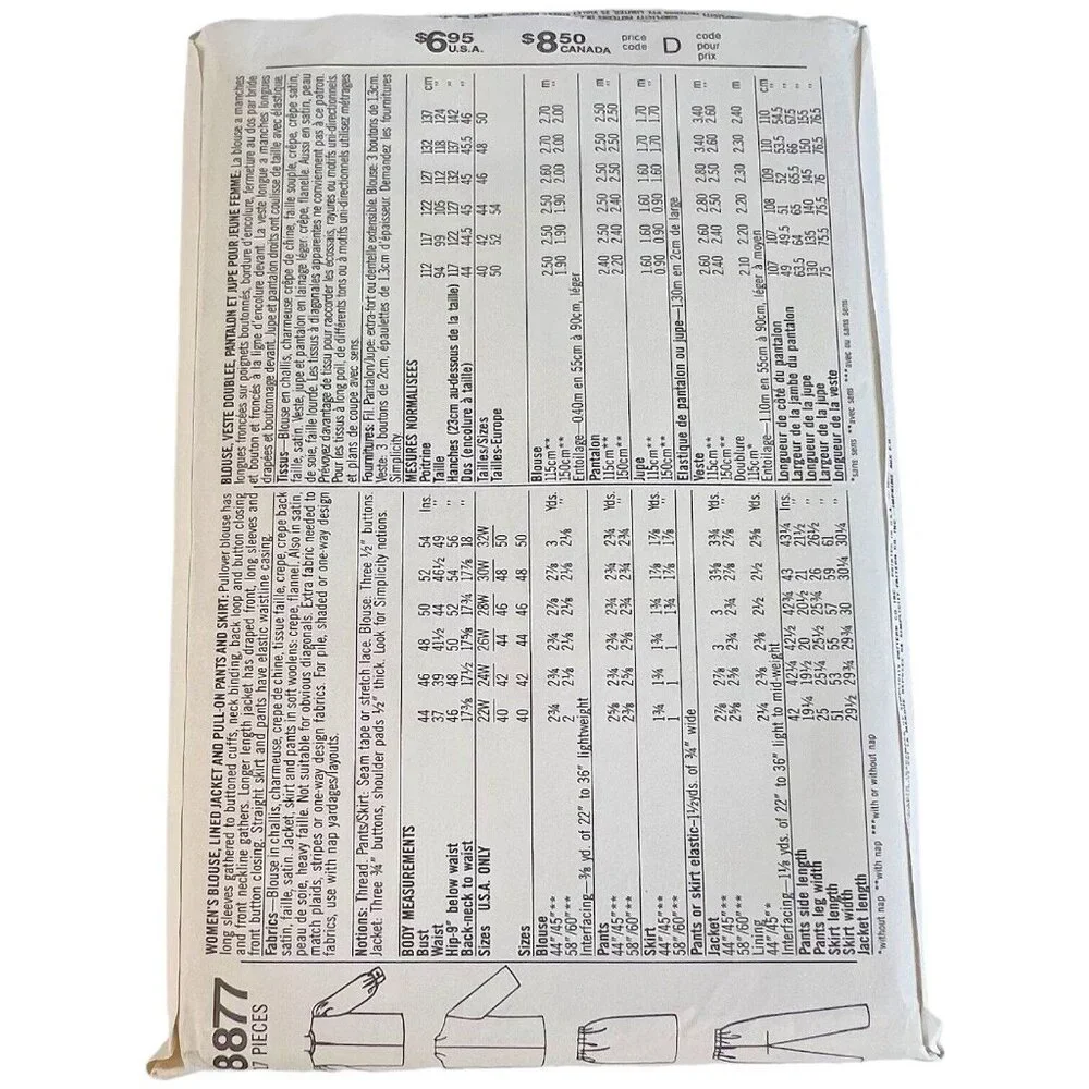 1988‎ Plus Size Simplicity Sewing Pattern 8877 Blouse Jacket Pant 28W 30W 32W UC